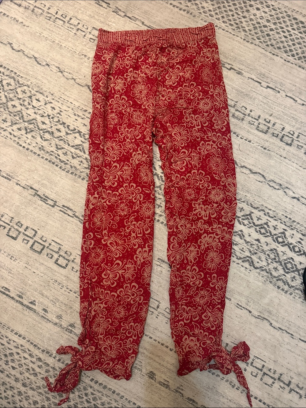 Bali Red and Cream Floral Pull-On Pants